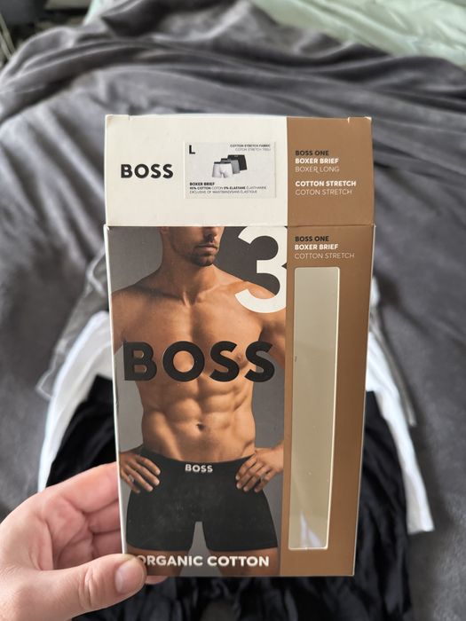Boss set 3 boxeri lungi alb-gri-negru marimea  L noi originali
