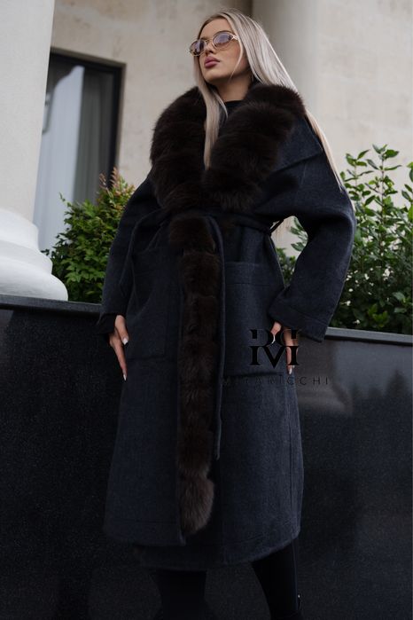 Palton Lung Casmir Blana Naturala