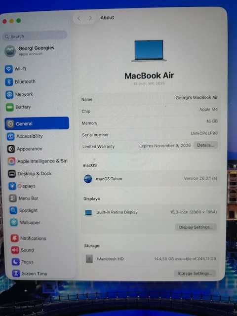 Лаптоп Apple MacBook Air 15", Apple M4, 10 CPU и 10 GPU ядра, 16 GB RAM, 256 GB, Silver