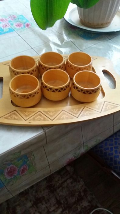Подстаканики деревянные на подносе, набор для специй