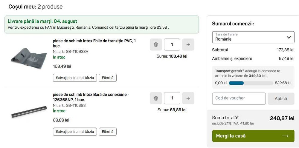 Bară de conectare si folie de tranzitie intex (cod intex 10383 si 10938a) pentru piscinele Ultra XTR Dreptunghiular