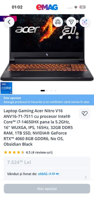 Laptop gaming acer nitro