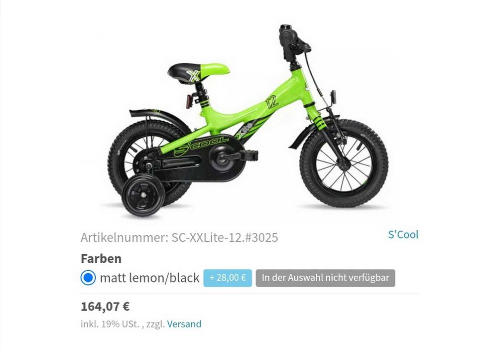 Bicicletă pentru copii 12’ S'Cool XXlite 12-1, ALUMINIU – verde/negru