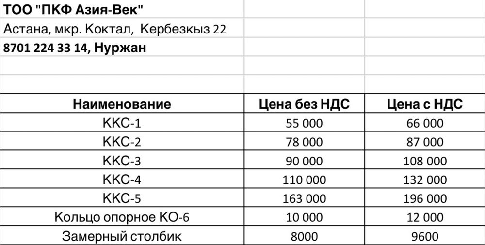 ККС в Астане | все виды, типоразмеры