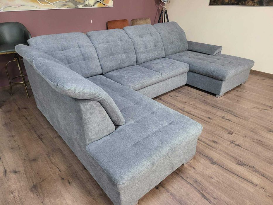 Светло сив П - образен ъглов диван Nixon с функция сън