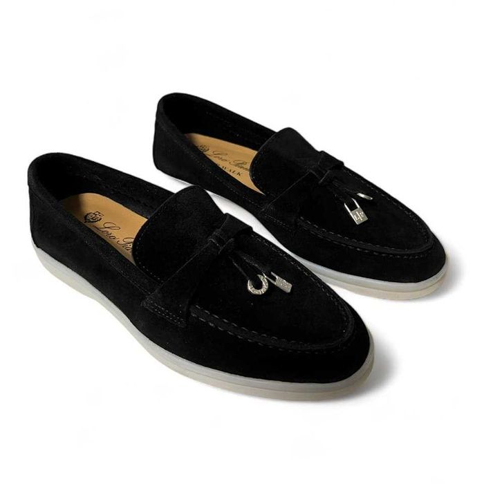 Дизайнерски дамски мокасини в черен естествен велур