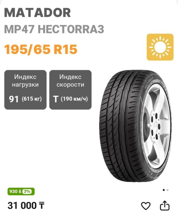 Летние шины matador r15