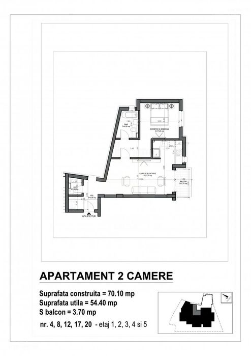 2 camere | Ultracentral Dacia-Mosilor | 54,1 mp | 2 bai | Etaj 5