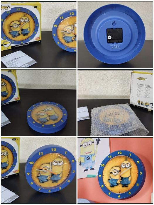 Ceas de perete camera copil copii fete baieti paiete minioni Mickey Mouse paiete duble aurii