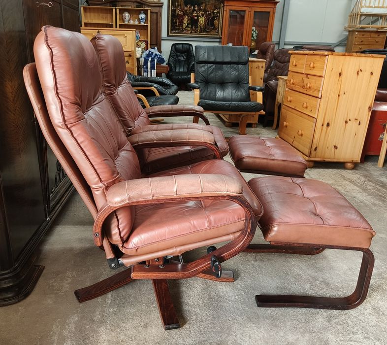 Relax кресло с отоманка от естествена кожа