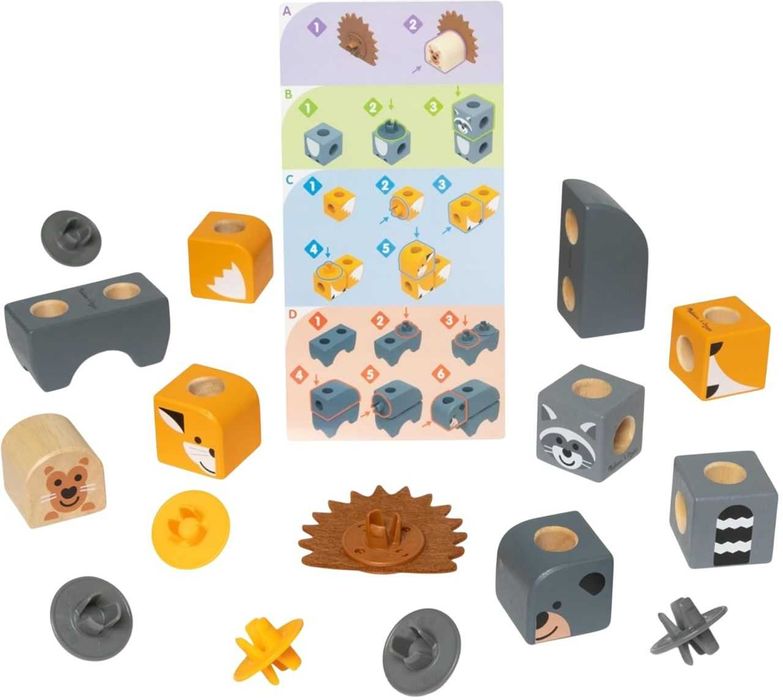 Дървен конструктор Melissa & Doug Blockables Горски приятели Ферма 16 части 2 вида