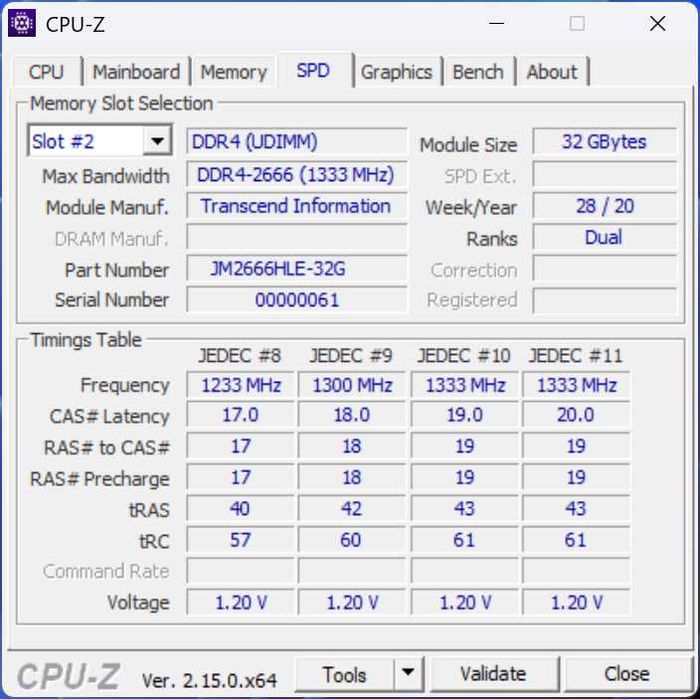DDR4 32gb Transcend 2666mhz CL19x19x19x43