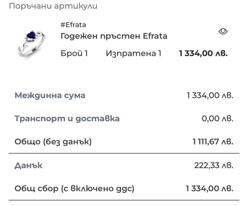 Годежен сребърен пръстен Efrata
