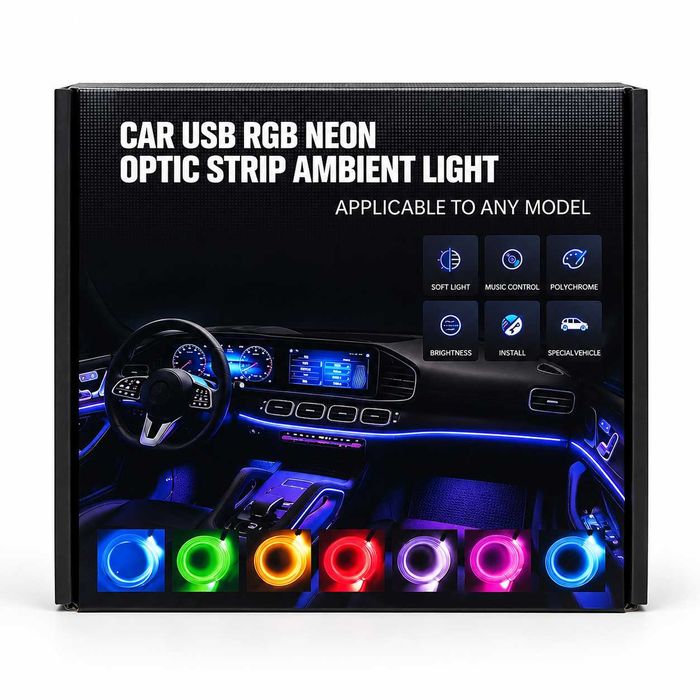 Светлини за кола, Диодна лента rgb 3бр, 5м. с USB накрайник