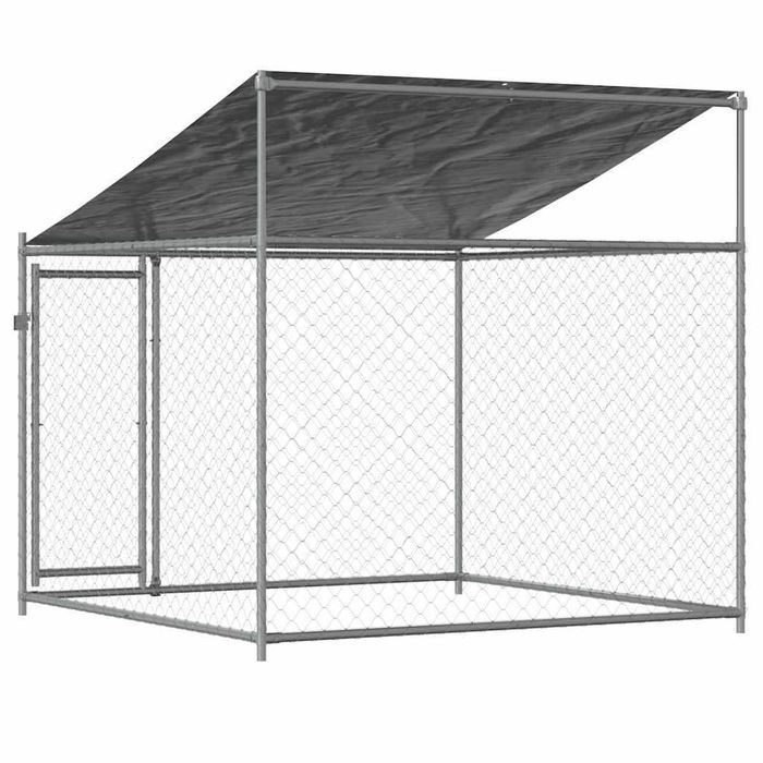 Cușcă pentru câini cu acoperiș și ușă 2x2x2 m, gri oțel galvanizat VidaXL