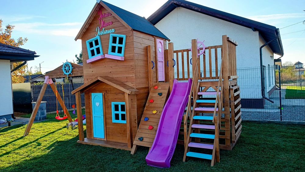 Loc de joaca cu etaj Tobogan escalada lada de nisip