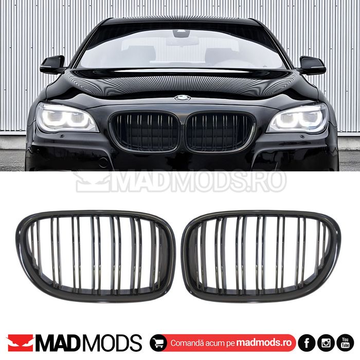 Set grile duble M BMW Seria 7 F01 F02 F03 F04 2008-2015, Negru Lucios