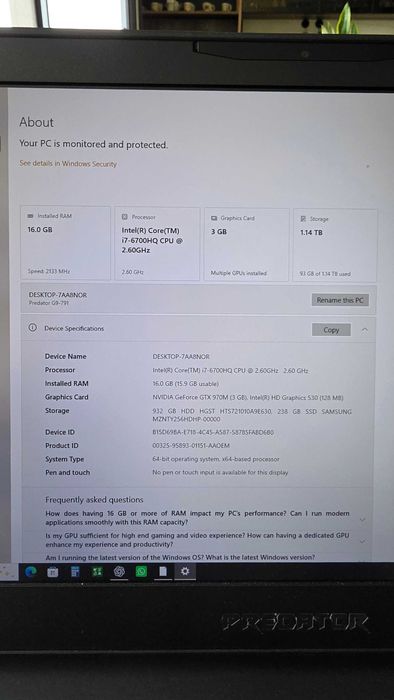 Acer Predator 17 G9-791 / i7 / 16GB / GTX 970M / SSD + HDD + пълен комплект