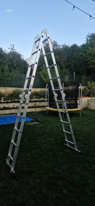 Scara multifunctionala din aluminiu, 4 tronsoane ( 4 x5 trepte),  6 metri total
