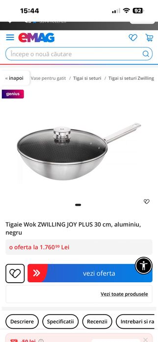 Tigaie Wok Premium Zwilling Joy Plus 30 cm, NOU la cutie.