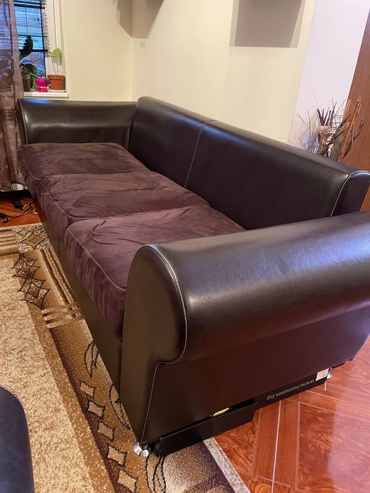 Триместен диван велур и кожа + ПОДАРЪК ел. уред за палачинки Delimano