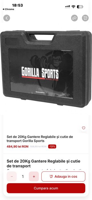 Gantere reglabile noi set 20 kg. 10 kg+10 kg=20 kg+Geanta pret 300 lei