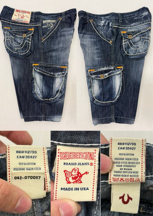 Pantaloni scurti TRUE RELIGION (33 M-L barbat) blugi jeans Made in USA Rainbow Bobby denim vintage Y2K