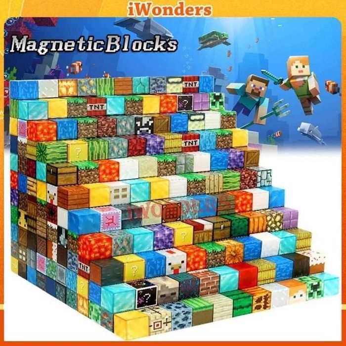 Комплект 60 броя Магнитни Кубчета Майнкрафт Minecraft Magnetic Blocks