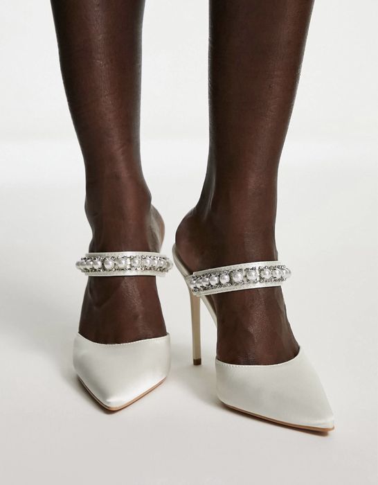 Pantofi mireasa, noi, nepurtati, masura 40, satin, ornati cu perle