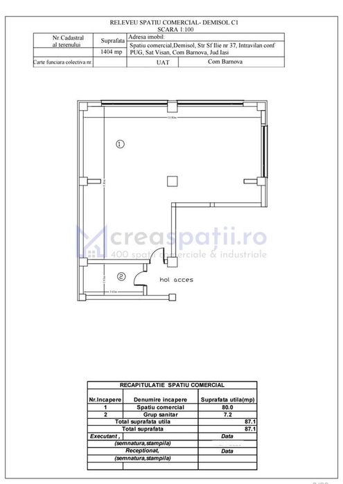 Spatii birouri comerciale Visan, de la 87mp la 174mp, str. Sf. Ilie