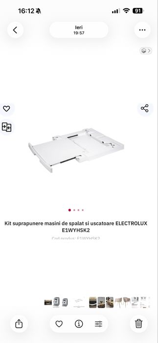 Kit Suprapunere Mașină Spălat + Uscător Electrolux E1WYHSK2 - Nou