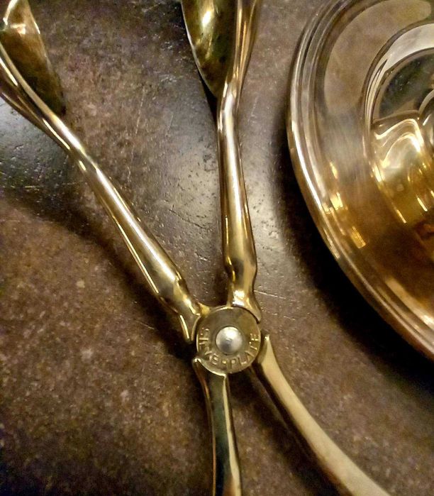 Сребърни прибори за салата, Сосиера, Шпатула, Щипка за лед