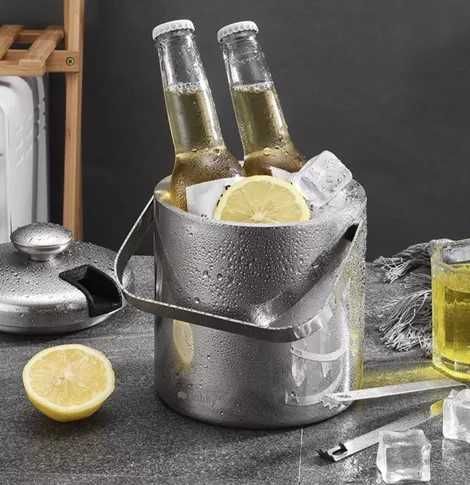 Двустенна термо ледарка за лед с капак, двойни стени, шипка и лъжица