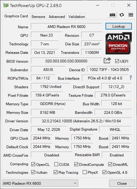 Продам видеокарту RX 6600