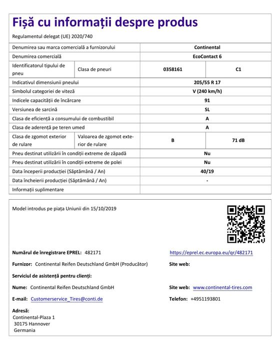 Set 4 anvelope Continental EcoContact 6