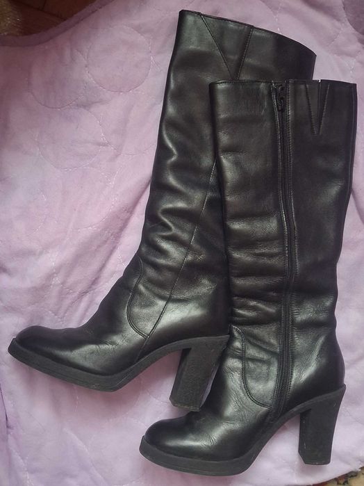 Cizme negre lungi din piele