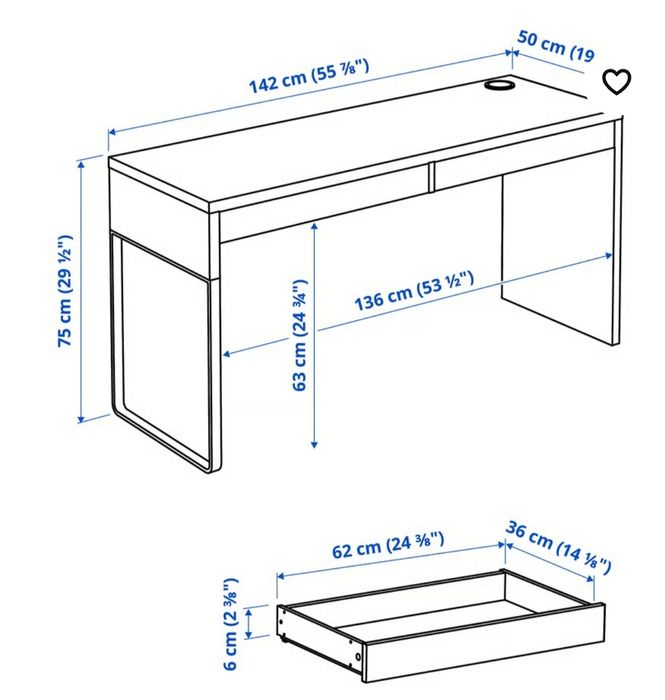 Birou cu 2 sertare și corp superior