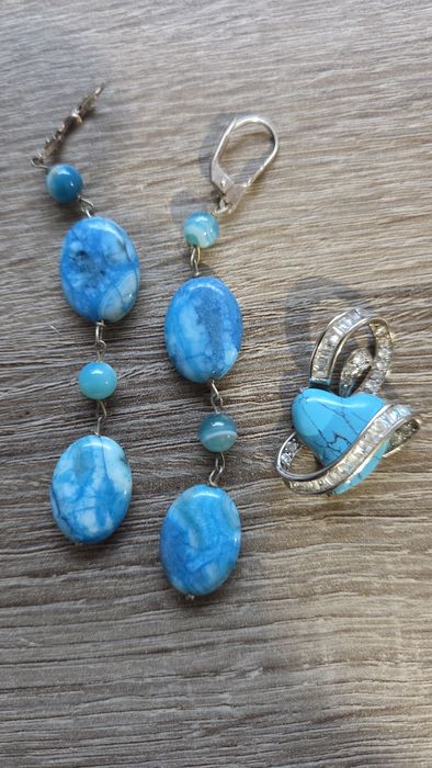 Сребърен комплект обеци и висулка масивни