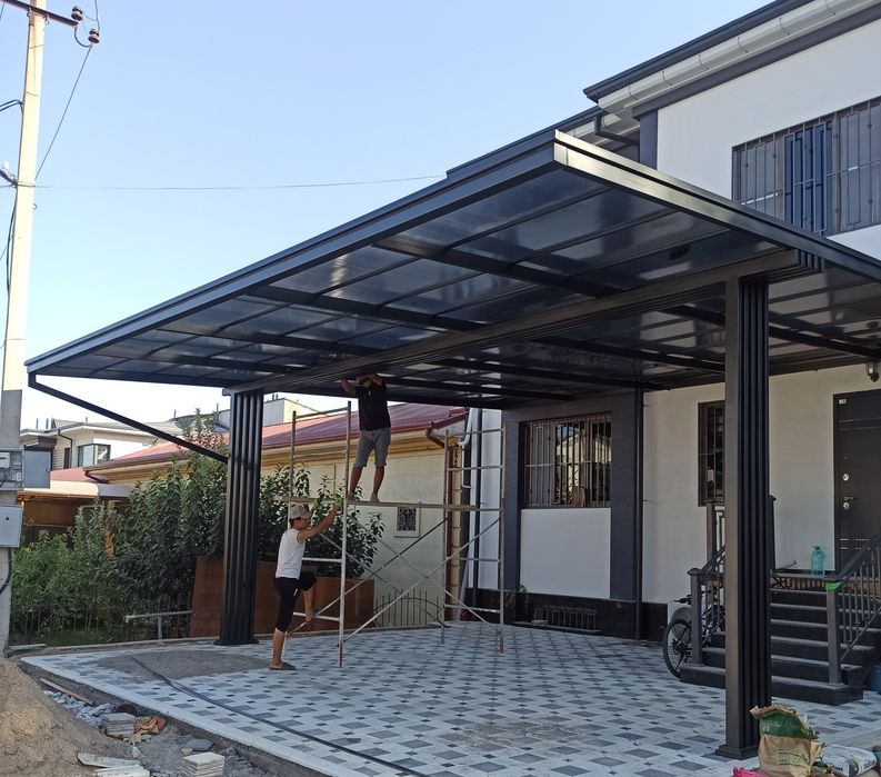 Навесы от 400 1м2 (лексан профнастил ондулин) Naves Leksan.