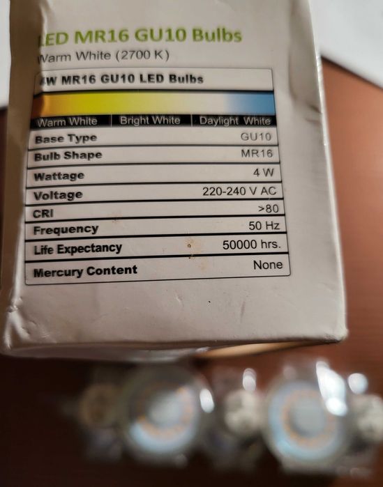 Set 5 becuri LED  GU10, 4W , lumina calda