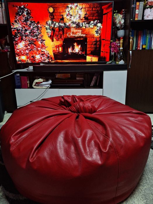 Fotoliu tip sac din piele rosie