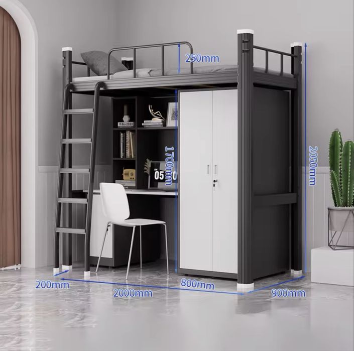 Кровать-лофт со встроенным столом и шкафом