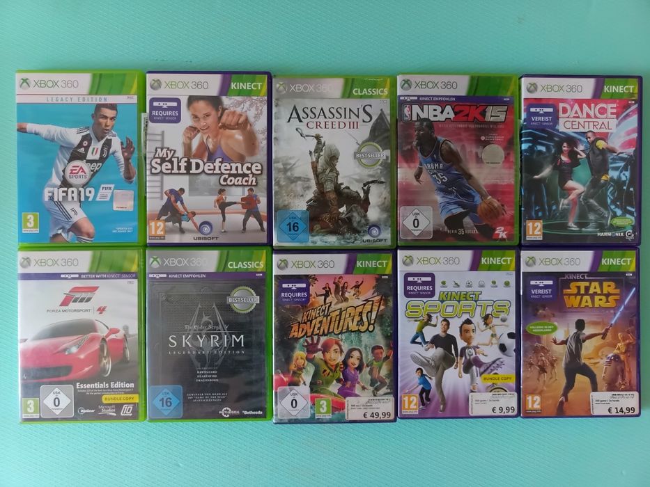 Xbox 360 250GB + Kinect +  контролер + 10 игри