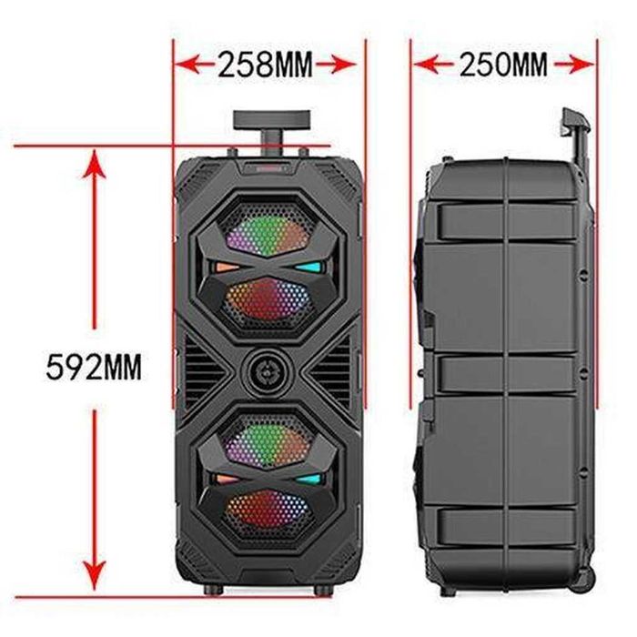 Преносима Двойна Тонколона ZQS 8212 с безжичен микрофон и цветомузика