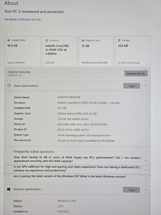 PC Gaming Mid-Range | RTX 2060 12GB VRAM | i3-9100F | 16GB RAM | Sursă