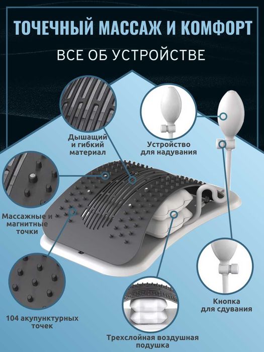Надувной массажер для поясницы и спины с ручным насосом.