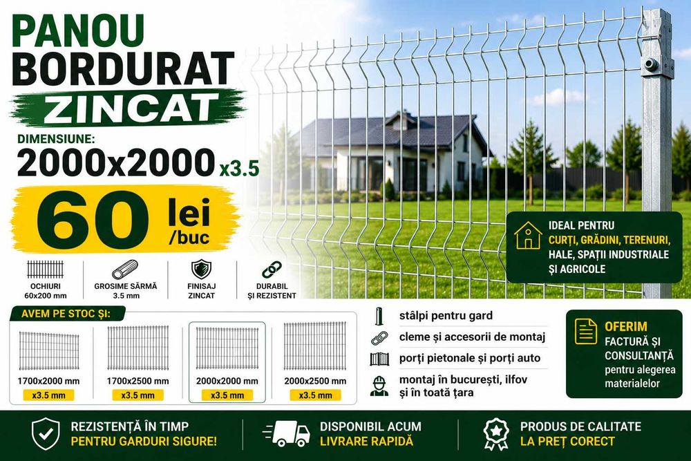 Panou bordurat zincat 2000x2000 / plasa pentru gard