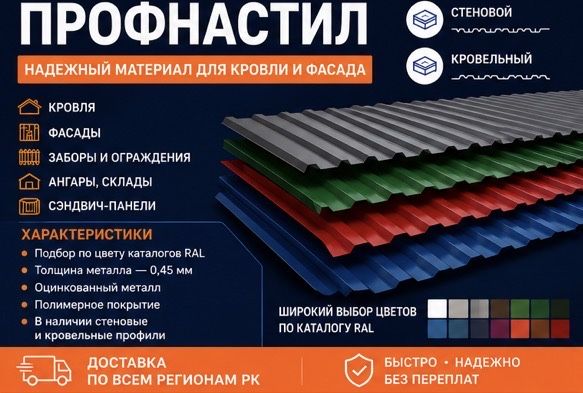 Профлист с полимерным покрытием Стеновой и кровельный профнастил