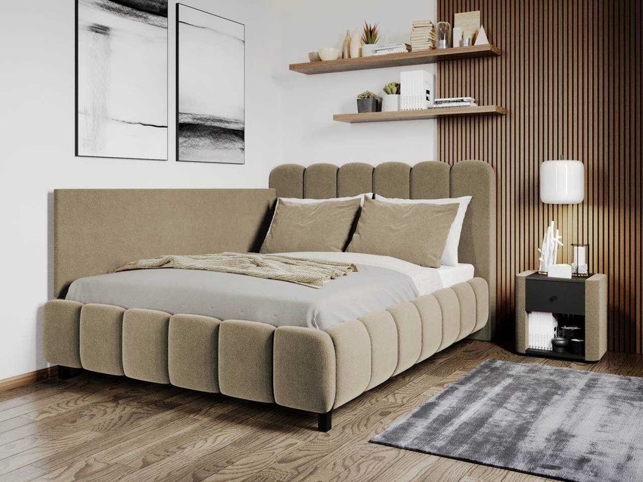 Pat Tapitat de colt Bari Bej Velluto 3 cu somiera fixa