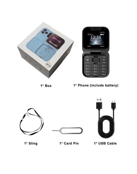 Мини телефон i16 Pro, две SIM карти, SD карта, FM, камера, LED